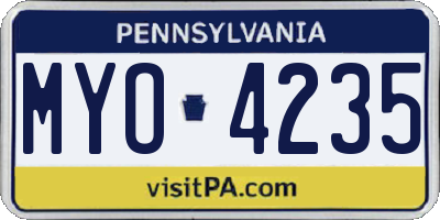 PA license plate MYO4235