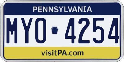 PA license plate MYO4254