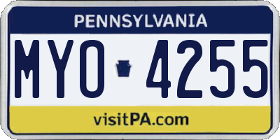PA license plate MYO4255