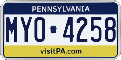 PA license plate MYO4258