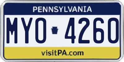 PA license plate MYO4260