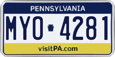 PA license plate MYO4281