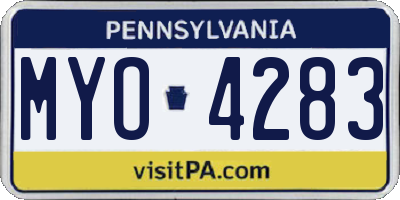 PA license plate MYO4283
