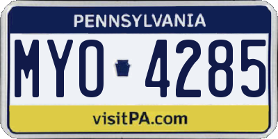 PA license plate MYO4285
