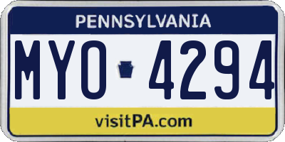 PA license plate MYO4294