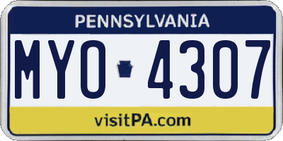PA license plate MYO4307