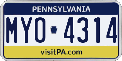 PA license plate MYO4314
