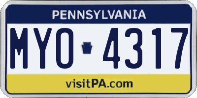 PA license plate MYO4317