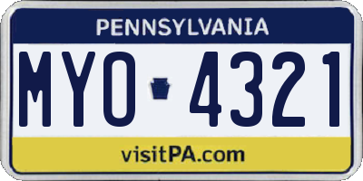 PA license plate MYO4321