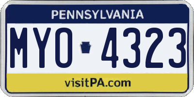 PA license plate MYO4323