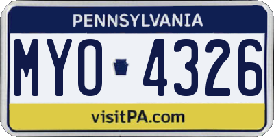 PA license plate MYO4326