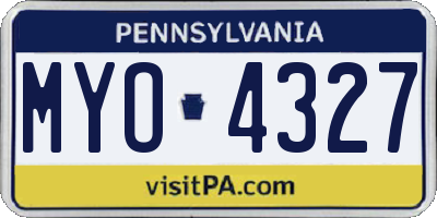 PA license plate MYO4327
