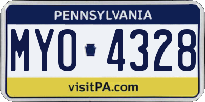 PA license plate MYO4328