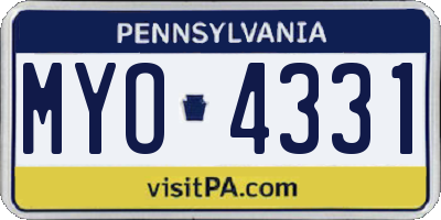PA license plate MYO4331