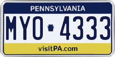 PA license plate MYO4333