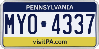PA license plate MYO4337