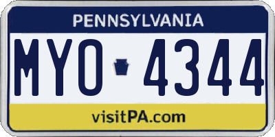 PA license plate MYO4344