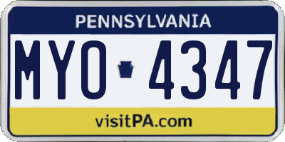 PA license plate MYO4347