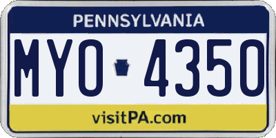 PA license plate MYO4350