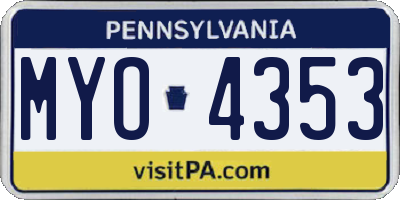 PA license plate MYO4353