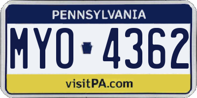 PA license plate MYO4362