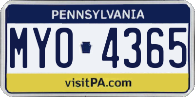 PA license plate MYO4365
