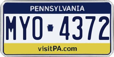 PA license plate MYO4372