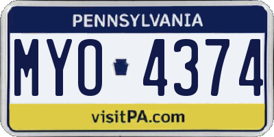 PA license plate MYO4374