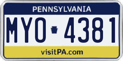 PA license plate MYO4381