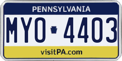 PA license plate MYO4403