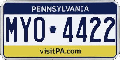 PA license plate MYO4422