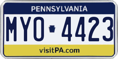 PA license plate MYO4423