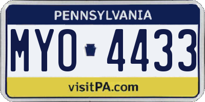 PA license plate MYO4433