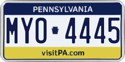 PA license plate MYO4445