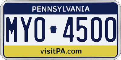 PA license plate MYO4500