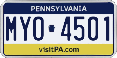 PA license plate MYO4501
