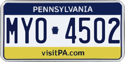 PA license plate MYO4502