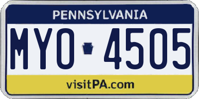 PA license plate MYO4505