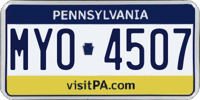 PA license plate MYO4507