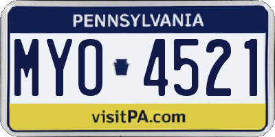 PA license plate MYO4521
