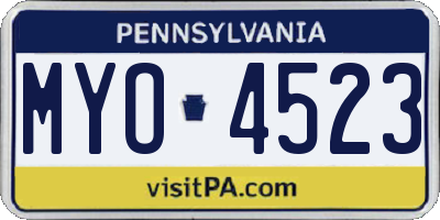 PA license plate MYO4523