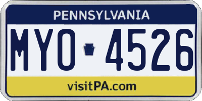 PA license plate MYO4526