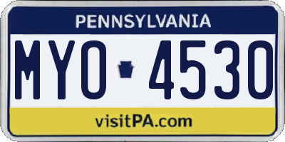 PA license plate MYO4530