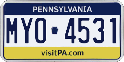 PA license plate MYO4531