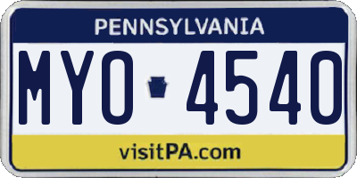 PA license plate MYO4540