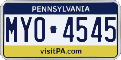 PA license plate MYO4545