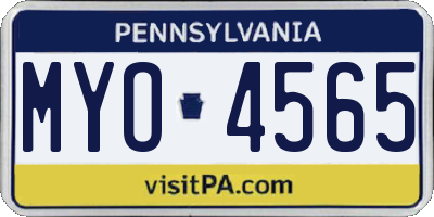 PA license plate MYO4565