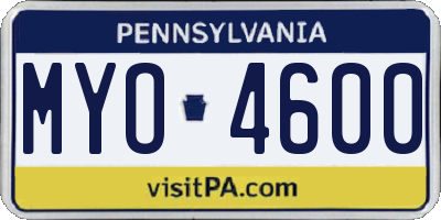 PA license plate MYO4600