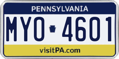 PA license plate MYO4601