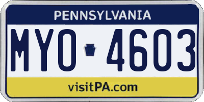 PA license plate MYO4603